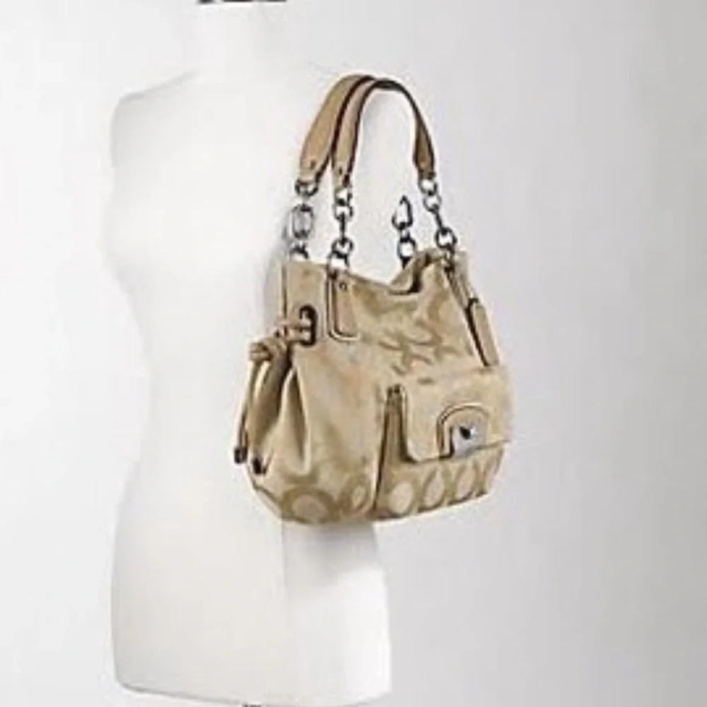 Coach Kristin 14915 OpArt Khaki Hobo Shoulder Tote